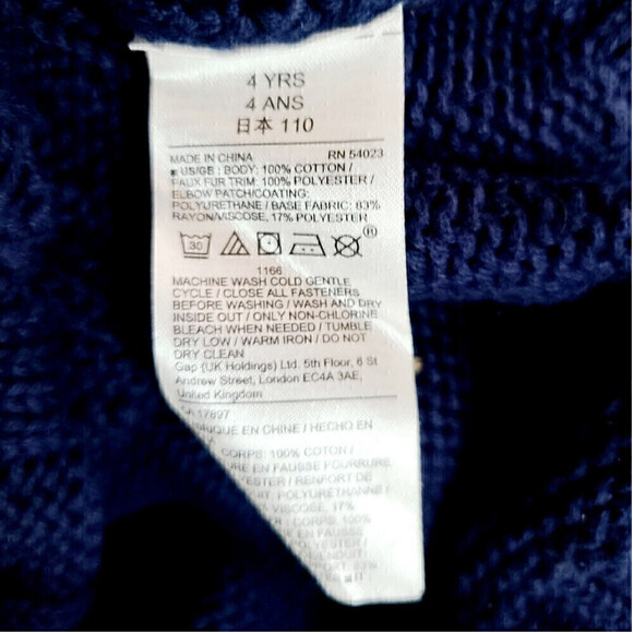 Baby Gap Blue Cable Knit Sherpa Pullover Sweater Sz 4 Years - Picture 3 of 4